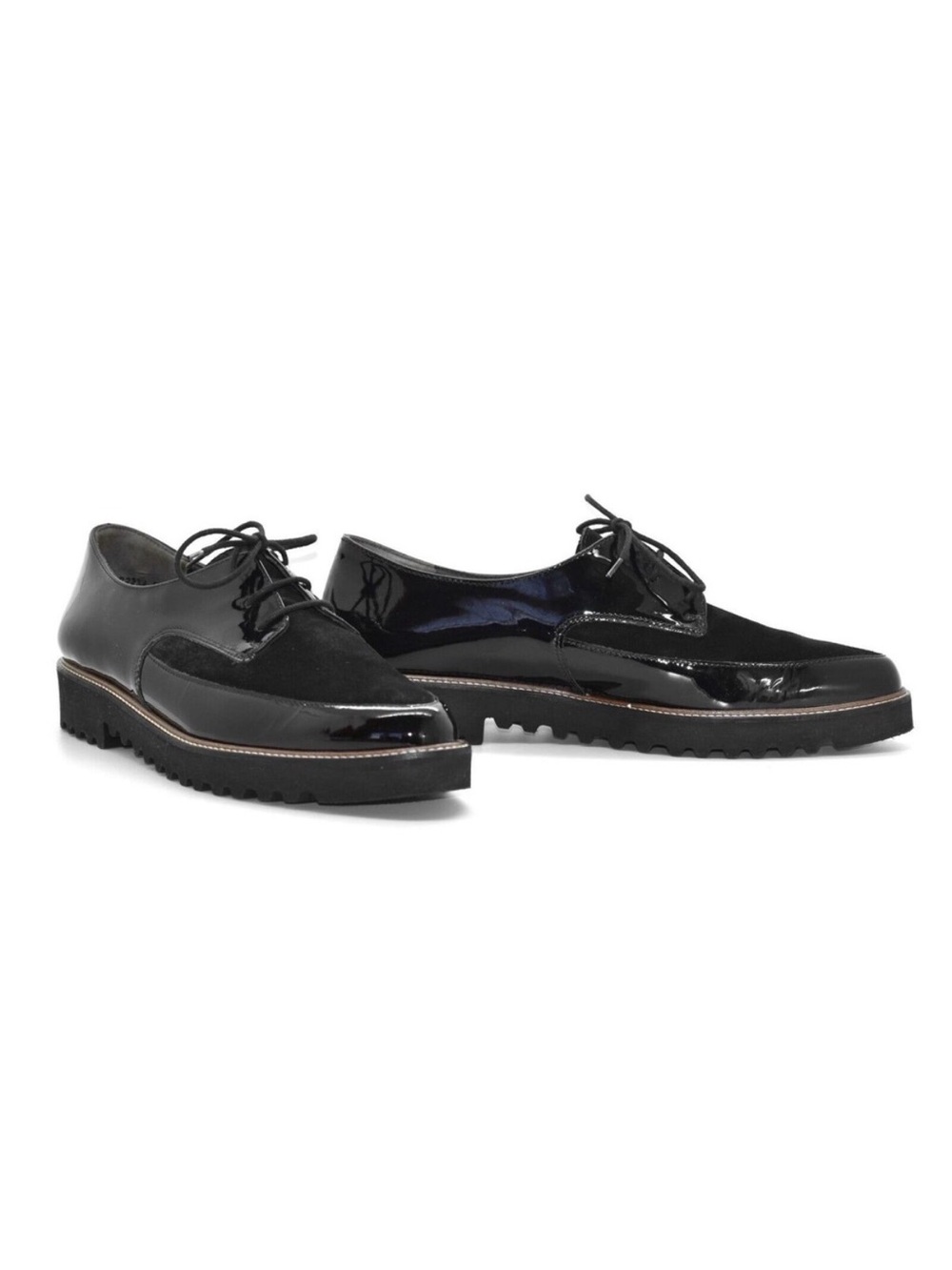 Patent leather and suede oxfords